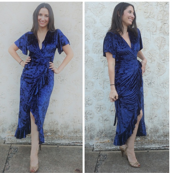 Last One***Blue Velvet Wrap Sheath Dress - Picture 6 of 7